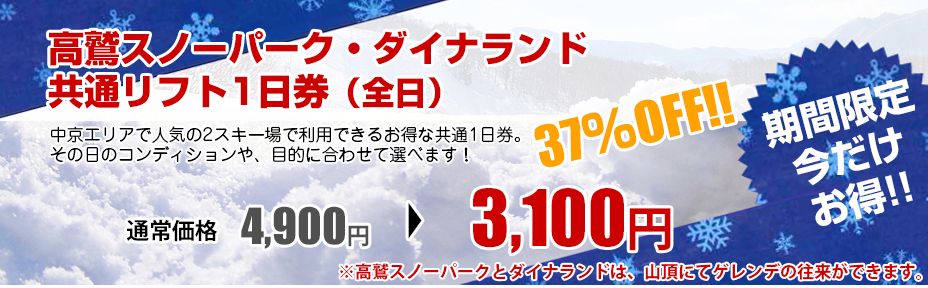 高鷲スノーパーク・ダイナランド共通リフト券 タカスダイナ 高鷲スノーパーク・ダイナランド共通リフト券 タカスダイナ
